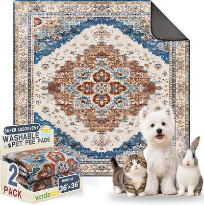Washable Pee Pads for Dogs, Reusable Puppy Potty Training Pads, Ultra-Absorbent Thick Waterproof Leak-Proof Non-Slip Pads & Mat for Crate, Playpen, Floor, Whelping & Housebreaking , 2 Pack 36"x36"