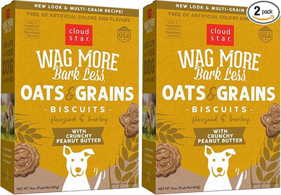 Cloud Star Wag More Bark Less Oats & Grains Crunchy Dog Treats, Peanut Butter, 16 oz. Box (Pack of 2)
