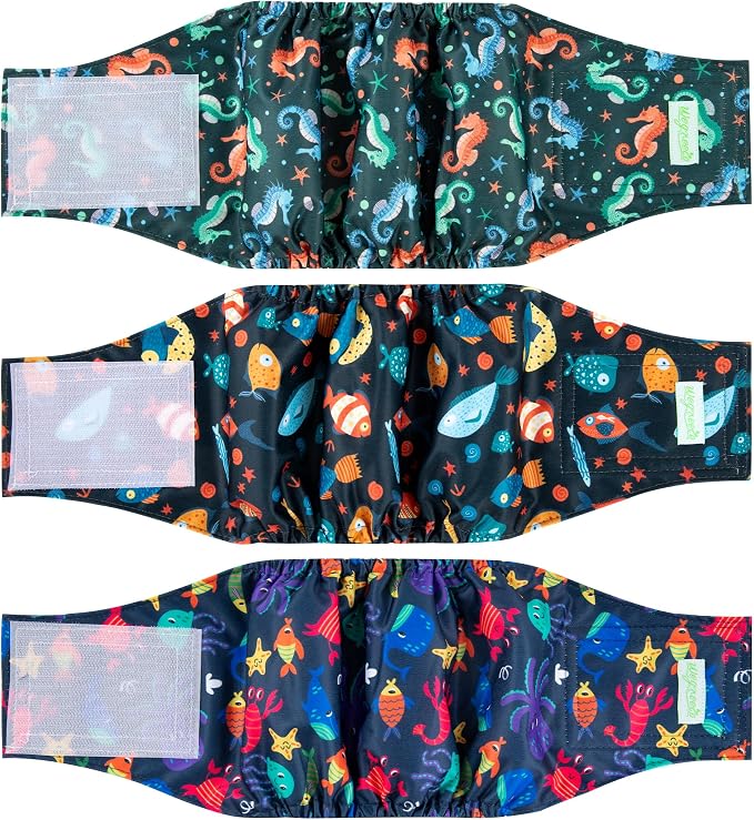 wegreeco Washable Male Dog Belly Band (Stylish Pattern)- Pack of 3 - Male Dog Belly Wrap, Dog Diapers Male (Marine Horse, XX-Large)