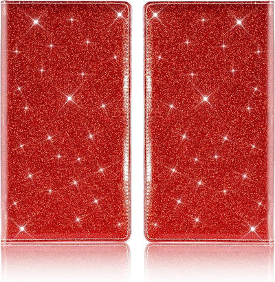 TOURSUIT Car Registration and Insurance Card Holder, Vehicle License Document Glove Box Compartment Organizer, Interior Car Accessories for Women Men (Glitter Red)