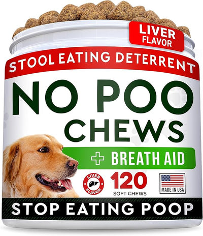 STRELLALAB No Poo Chews for Dogs - Stop Dog Poop Eating - Coprophagia & Stool Eating Deterrent with Probiotics, Digestive Enzymes & Immune Support - Liver Flavor - Made in USA - 120 Chews