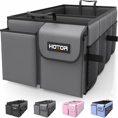 HOTOR Trunk Organizer for Car - Car Organizer, Foldable Trunk organizer for SUVs & Sedans, Sturdy Organization for Car Accessories, Tools, Sundries, Grey, 2 Compartments, 23.6"×14.2"×10.6"
