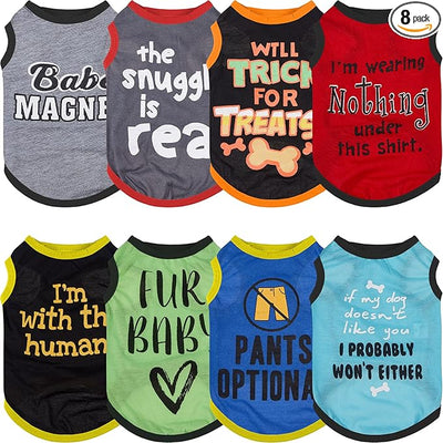 Saintrygo 8 Pieces Dog Shirts Pet Printed Clothes with Funny Letters Summer Pet T Shirts Cool Puppy Breathable Dog Outfit Soft Sweatshirt Cats(Classic Pattern,X- Large)