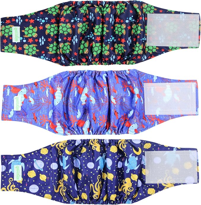 wegreeco Washable Dog Diapers - Washable Male Dog Belly Wrap - Pack of 3 (Turtle, Medium)