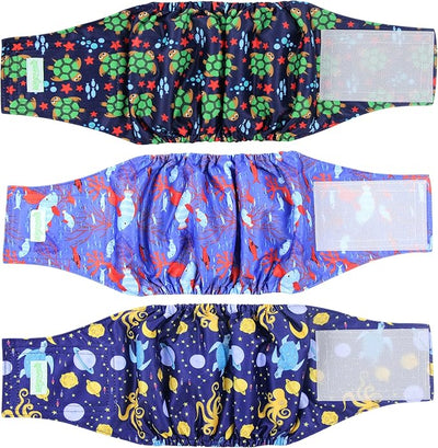 wegreeco Washable Dog Diapers - Washable Male Dog Belly Wrap - Pack of 3 (Turtle, X-Large)