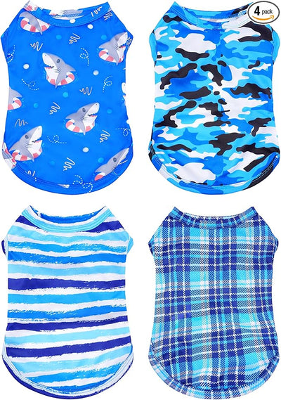 PET SHOW 4 Pack Paw Bone Printed Dog Clothes Shirts Soft Vest Lightweight Sleeveless Cats Doggies T-Shirts Puppies Tank Top Tee for Small Medium Dogs White Black Pink Blue (Small, Blue for Boys)