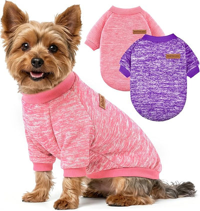 2 Pack Dog Sweaters for Small Dogs Girl Boy Winter Fleece Clothes Warm Soft Dog Sweatshirt Outfit for Dogs Cats Pet Apparel (Pink+Purple, M (Back: 13.7",Chest: 17.7", 10-14Ibs))