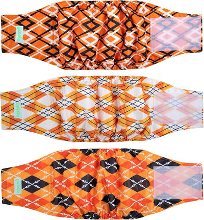 wegreeco Washable Male Dog Belly Band (Stylish Pattern)- Pack of 3 - Washable Male Dog Belly Wrap, Dog Diapers Male (Yellow Geometric, Large)