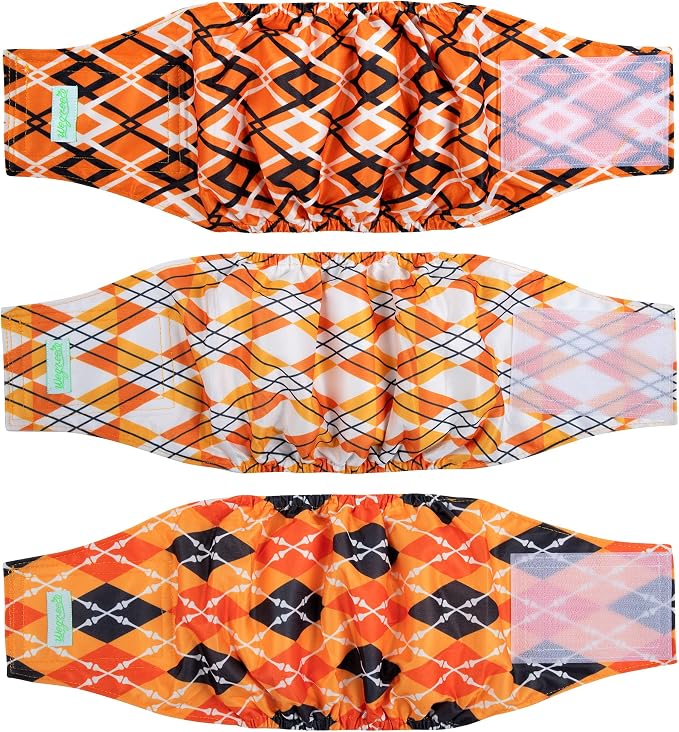 wegreeco Washable Male Dog Belly Band (Stylish Pattern)- Pack of 3 - Washable Male Dog Belly Wrap, Dog Diapers Male (Yellow Geometric, Small)