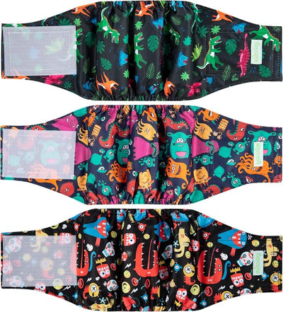 wegreeco Washable Male Dog Belly Band (Stylish Pattern)- Pack of 3 - Male Dog Belly Wrap, Dog Diapers Male (Childlike Creatures, X-Large)