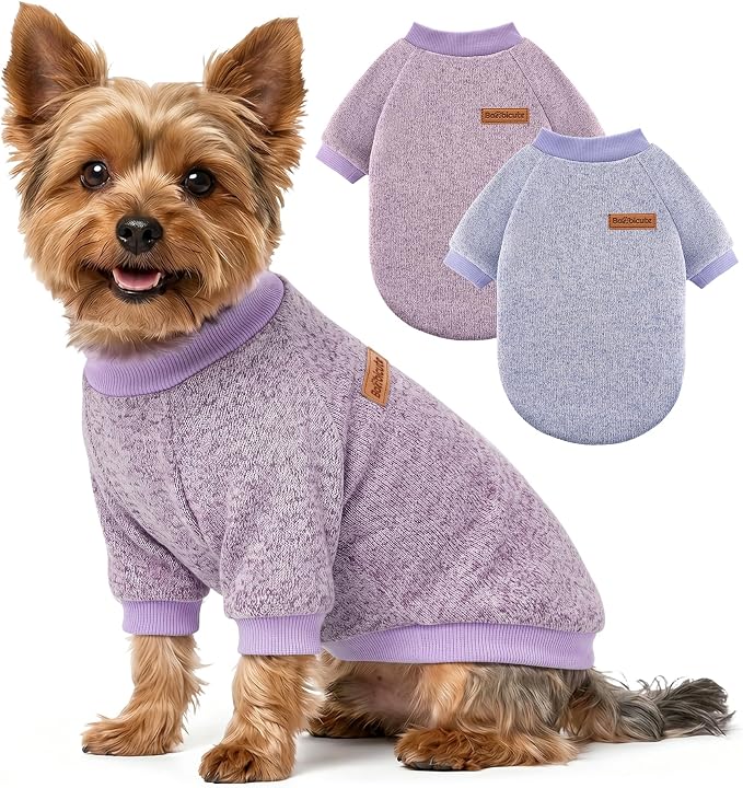 2 Pack Dog Sweaters for Small Dogs Girl Boy Winter Fleece Clothes Warm Soft Dog Sweatshirt Outfit for Dogs Cats Pet Apparel (Blue Purple+ Sweet Purple, S (Back: 11.8",Chest: 15.7", 5.5-10Ibs))