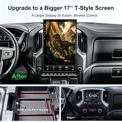 CUSP 17 Inch Android 14 Stereo for Chevy Silverado GMC Sierra 2019+ OEM AUX