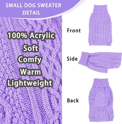Small Dog Sweater Dog Clothes for Small Dogs Winter Puppy Clothes Warm Pet Cat Sweater Doggy Pullover Turtleneck Outfit with Twisted Design XS~XL (Purple, Medium)