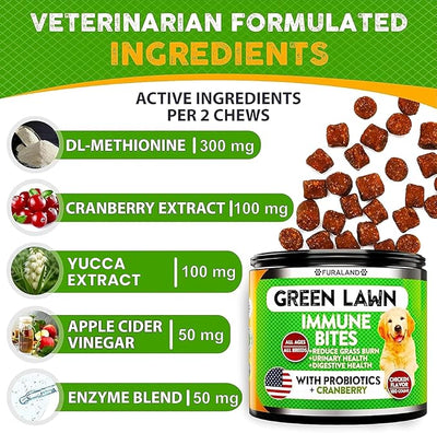 FURALAND Grass Burn Spot Chews for Dogs - Dog Pee Lawn Spot Saver Caused by Dog Urine - Grass Treatment Rocks - DL-Methionine + Digestive Enzymes - Dog Urine Neutralizer for Lawn - Soft Treats