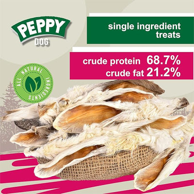 Rabbit Ears with Fur Dog Treats (10 pcs)| All-Natural, Hypoallergenic, Dehydrated Chews | Supports Dental Hygiene & Digestion | Ideal for Small, Medium & Large Dogs