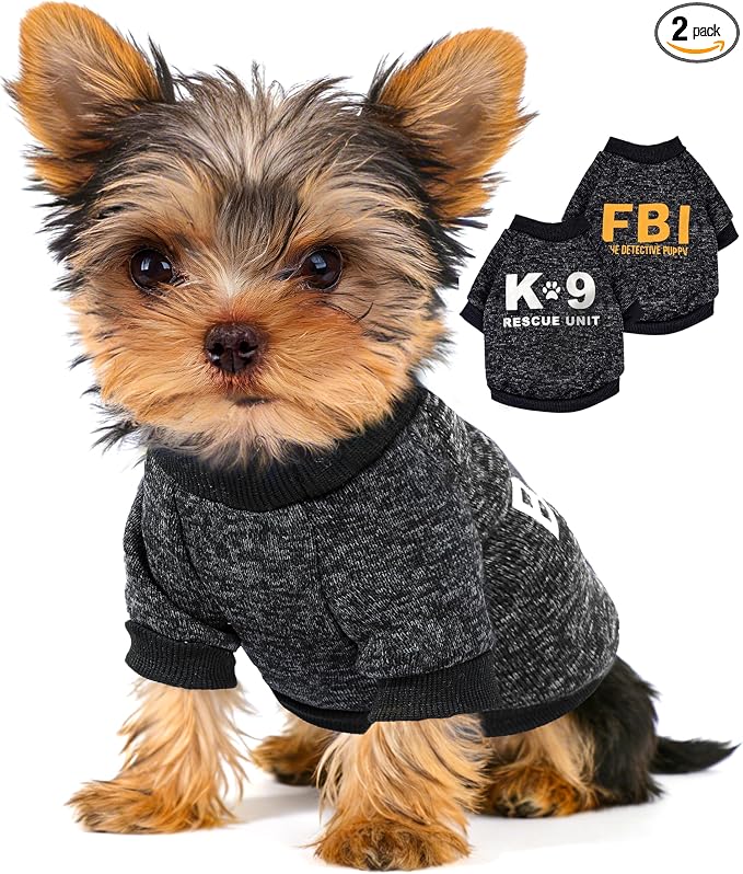2 Pieces Dog Sweaters for Small Boy Fleece Puppy Sweater for Teacup Chihuahua Yorkie Clothes Soft Warm XXS Dog Clothes Doggie Pet Outfit Apparel Black Puppy Sweatshirt