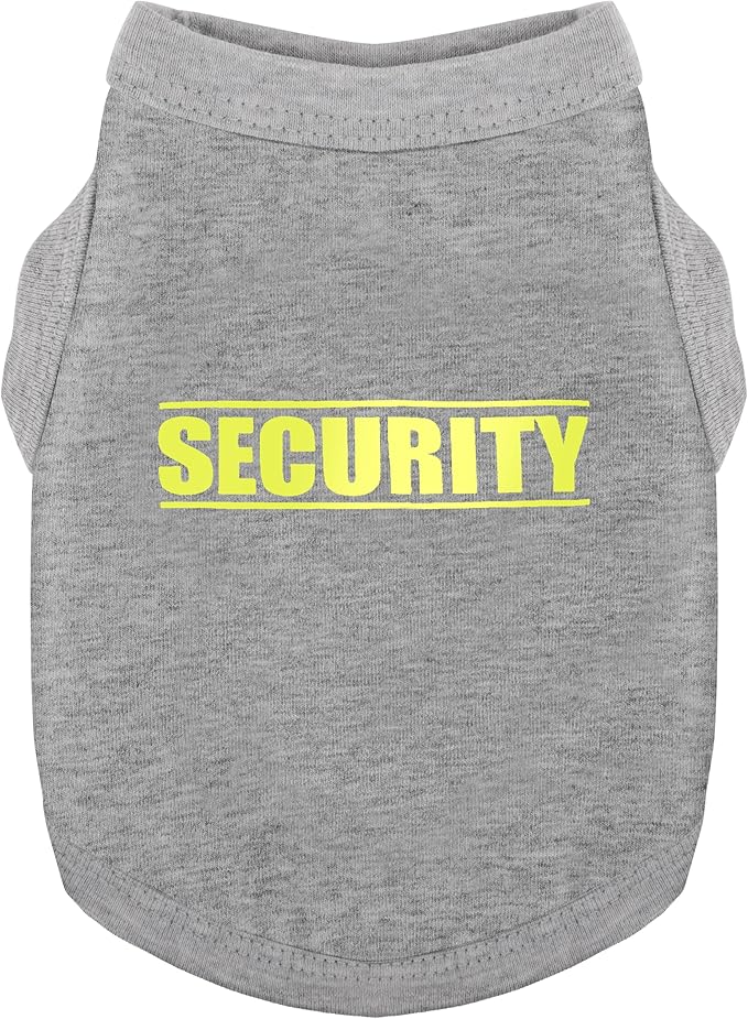 Discover Cozy Cotton Canine Wear: Soft, Lightweight, and Breathable Dog Shirt Vest with Eye-Catching Graphics(Security), Keeping Your Furry Friend Warm and Comfy! Grey XS