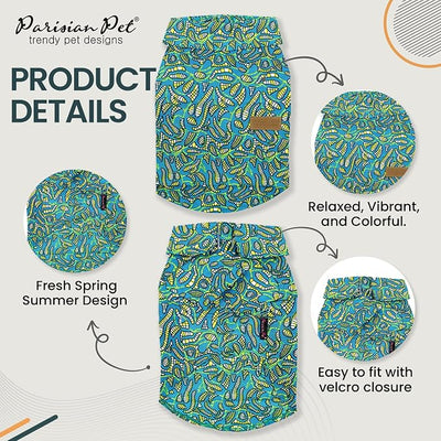 Parisian Pet Tribal Leaves Dog Shirt - Cotton Clothes for Large Dogs - Stylish Tropical Dog Outfit - Lightweight and Soft Puppy Clothes - Trendy Tshirts for Dogs - Comfortable Summer Camp Pet Apparel
