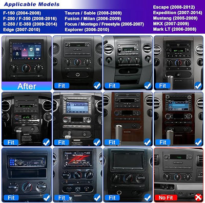 8 Core 4G+64G Car Radio for Ford F150 2004-2008: CarPlay Android Auto | Upgrade Android 15, BT, WiFi 6, GPS, AM, FM, RDS, 36EQ, SWC, 1080P Backup Camera