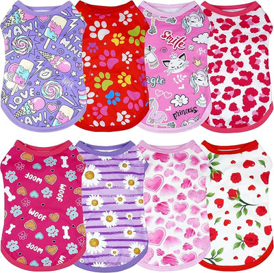 8PCS/Pack Dog Shirts Pink for XS Small Dog Girl Female Sleeveless T Shirts Cats Doggie Puppy Tank Top Tee Vest