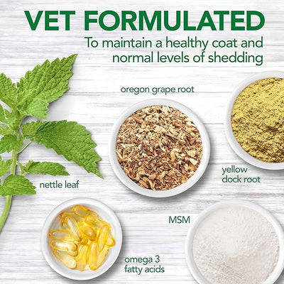 Vet's Best Healthy Coat Shed & Itch Relief for Dogs, Relieve Dogs Skin Irritation and Shedding Due to Seasonal Allergies or Dermatitis, 150 Chewable Tablets
