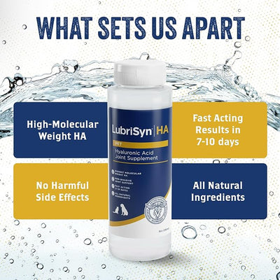 LubriSyn HA Hyaluronic Acid Hip & Joint Supplement for Dogs & Cats, Vet-Developed Oral HA, Original Pet & Equine Liquid Formula Supports Mobility, Cartilage Health & Comfort, 8 oz
