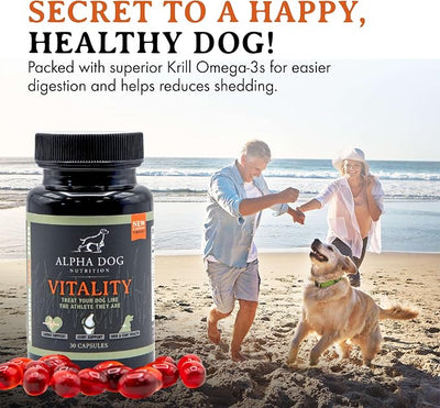 Krill Oil for Dogs - Vitality by Alpha Dog Nutrition – Reduces Dog Allergies, Itchiness, & Shedding – Promotes Healthy Skin and Coat