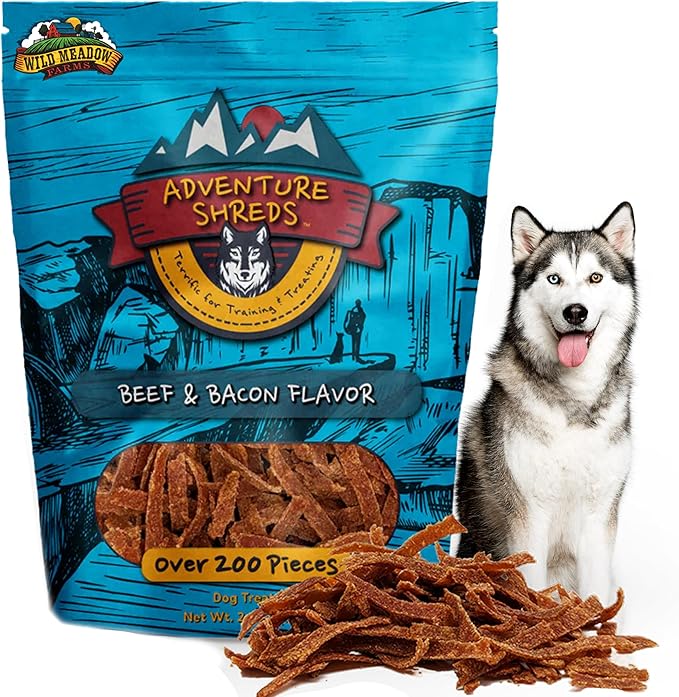 Adventure Shreds Beef & Bacon Dog Treats, Soft & Thin Dog Treats for Training & Rewards, Grain-Free Snacks for Pets of All Breeds and Ages - 2.5 Ounce Pouch