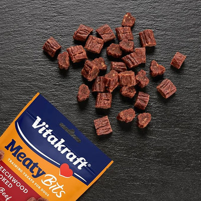 Vitakraft MeatyBits Beef, Training Treats for Dogs, Naturally Smoked, Real Meat #1 Ingredient, No Added Sugar, No Artificial Flavors or Colors, Soft Dog Treats, Bag, 2.2 oz, 7 Count