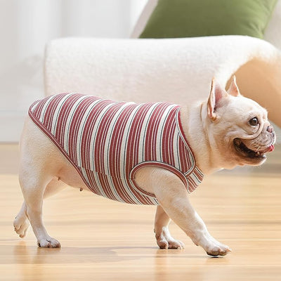 Dog Shirts Vest Cotton Striped T-Shirt, Sleeveless Stretchy Pet Clothes for Small Dogs, 2-Pack Soft Breathable Puppy Tank Top Cat Tee (Small, Pine Green,Plum Red)