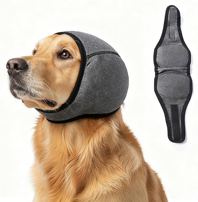 Dog Ear Muffs, No Flap Ear Wraps for Dogs Hematoma - Waterproof Elastic Ear Cover with Calming Hoodie