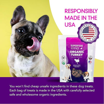 Organic Dog Treats, Soft & Chewy Organic Turkey Dog Treats, Low Calorie Hypoallergenic Natural Limited Ingredient Training Treats, Puppies & All Dog Sizes, Made in USA, for Sensitive Stomachs, 5 oz