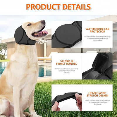 Dog Shower Cap, No Flap Ear Wraps for Dogs, Dog Ear Muffs for Bath – Waterproof Pet Ear Covers for Swimming & Noise Anxiety Relief (Grey, L(Head Circumference 18"-24"))