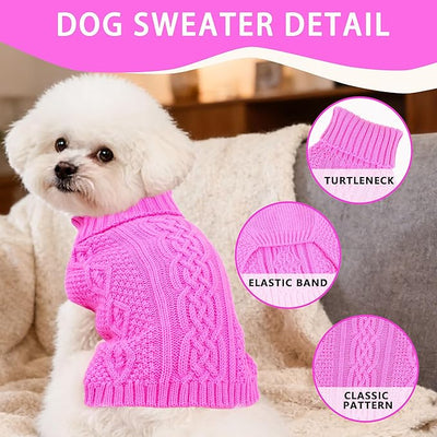 Dog Sweaters for Small Dogs Winter Dog Clothes Turtleneck Knit Puppy Sweater Warm Chihuahua Clothes Cat Sweater Frenchie Doggy Pullover Outfit with Twisted Design(Pink, X-Small)