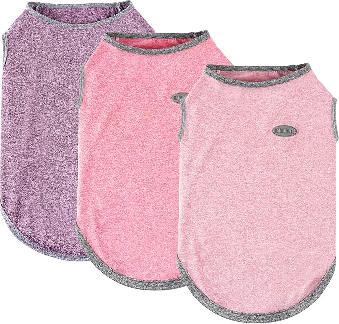 3 Pack Lightweight Sun Protection Dog Shirt Breathable Sleeveless Dog T Shirts Extra Soft Top Tank Dog Clothes for Outdoor Activities (Purple + Skin Pink + Light Pink, XXX-Large)