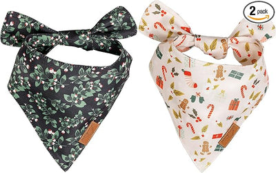 Remy+Roo Dog Bandanas - 2 Pack | Holly Christmas Dog Bandanas Set | Premium Durable Fabric | Patented Shape Bandanas for Dogs (Holly, Large)