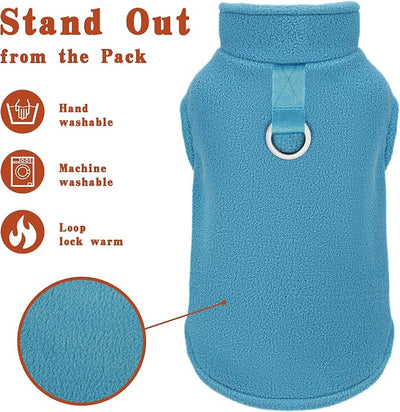 Sleeveless Pullover Fleece Vest for Small Dogs: Cozy Polyester Dog Jacket, Tank Top Sweater with Leash Ring and Armholes, Crisp, Warm, and Easy-to-Wear Design for Everyday Comfort Lake Blue S