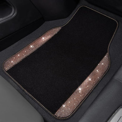 CAR PASS Bling Rhinestone Diamond Car Floor Mat, Crystal Sparkly Shining Glitter Carpet Waterproof Anti-Slip PVC Heel Pad, Universal for Interior Auto SUV,Sedan,Van,4pcs Girl Women Men, Champagne Gold
