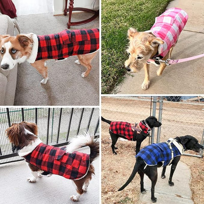 Malier Classic Plaid Fleece Dog Coat Jacket with Pocket, Windproof Warm Dog Coat Vest Winter Pet Clothes Apparel for Small Medium Large Dogs (Red, XX-Large)
