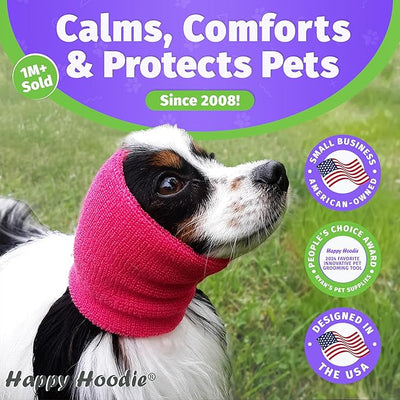 Happy Hoodie The Original Dog & Cat Calming Band - American Brand - Anxiety Relief/Noise Protection-Grooming-Thunder-Fireworks 2 Pack Blue (1 Small, 1 Large) - Since 2008