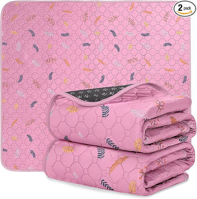 Sunheir Washable Pee Pads for Dogs 2-Pack Reusable Puppy Pads Pet Training Pads, Waterproof Dog Pee Pads for Crate, Whelping Pad, Non-Slip Protects Against Urine Leakage (Leaves - Pink, 18x24)