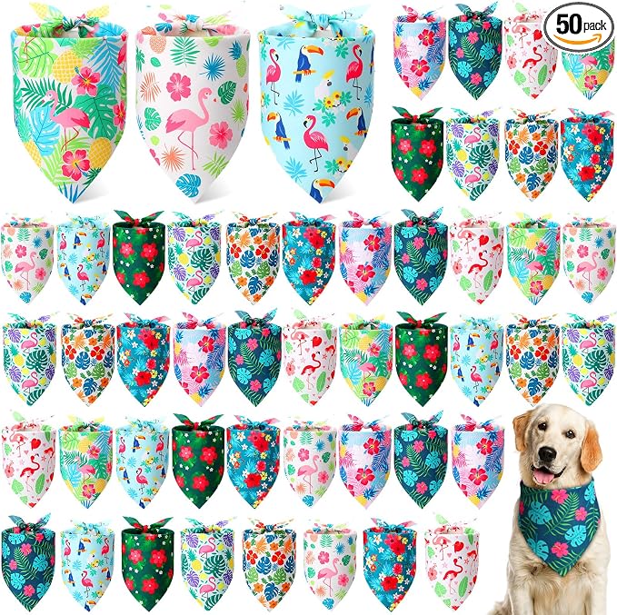 Weewooday 50 Pcs Hawaiian Dog Bandanas Bulk for Dogs Soft Bibs Adjustable Triangle pet Bandana for Small Medium Large Costume(Hawaii Pattern, 19.7 x 13.8 x 13.8 Inch)