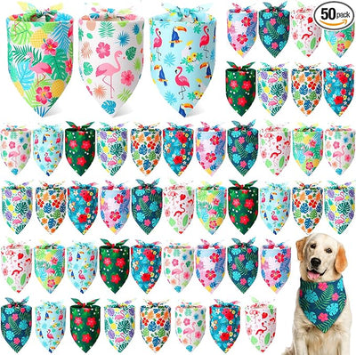 Weewooday 50 Pcs Hawaiian Dog Bandanas Bulk for Dogs Soft Bibs Adjustable Triangle pet Bandana for Small Medium Large Costume(Hawaii Pattern, 19.7 x 13.8 x 13.8 Inch)
