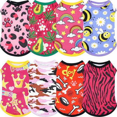 8PCS/Pack Dog Shirts Female for Small Puppies Doggies Girl Sleeveless Tank Top Tee Clothes Vest Soft Light Weight Stretchable T-Shirts Outfits Pink Purple S