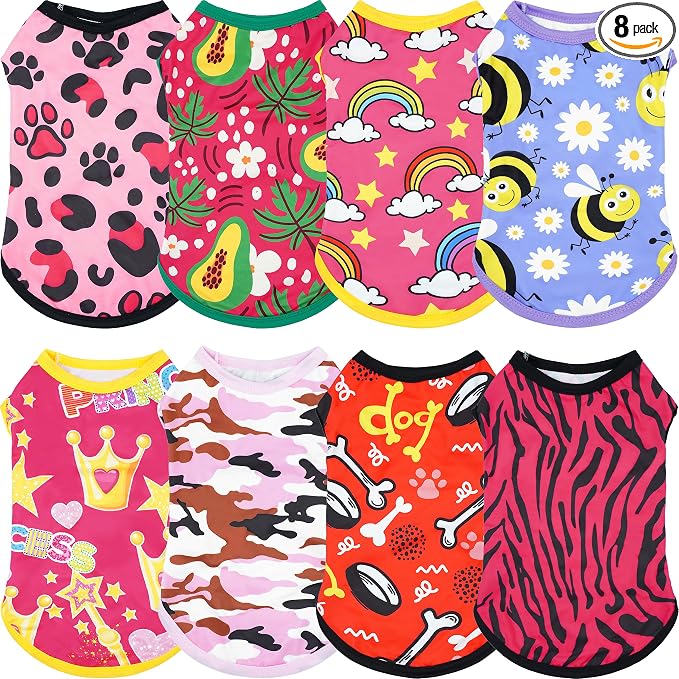 8PCS/Pack Dog Shirts Female for XXXL Dog Girl Sleeveless Tank Top Tee Clothes Vest Soft Light Weight Stretchable T-Shirts Outfits Pink Purple XXXL