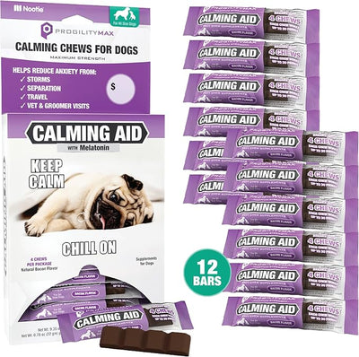ProgilityMAX Maximum Strength Dog Calming Bars for Stressful Situations, with Melatonin for Dogs, Single-Serve Chews (12 Bars)