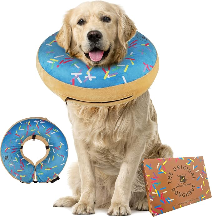 Dog Donut Collar | Great Alternative to a Traditional Plastic Cone or a Soft Recovery Collar | Our Inflatable Recovery Collar is an Excellent Choice After Surgery | Made for Large Dogs (Blue)