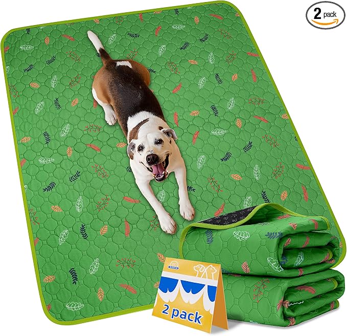 Sunheir 2-Pack Extra Large Reusable Dog Mat for Floor, Dog Playpen, Non-Slip Waterproof Super Absorbent Washable Pee Pads for Dogs, Pet Whelping Pads, Potty Training - Green, 36" x 41"