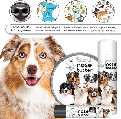 The Blissful Dog Australian Shepherd Nose Butter for Dry, Cracked Skin, Lick-Safe Dog Nose Balm with Moisturizing Shea Butter, Almond, Olive, and Essential Oils, Pet Supplies, Uncented, 4 oz.