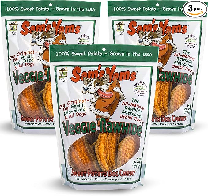 Sam's Yams Sweet Potato Dog Chewz 14oz Bags-Veggie Rawhide,3-Pack